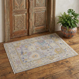 2' X 3' Purple Gray and Gold Wool Oriental Hand Knotted Area Rug With Fringe