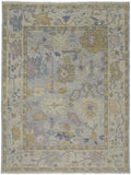 2' X 3' Purple Gray and Gold Wool Oriental Hand Knotted Area Rug With Fringe