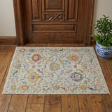 2' X 3' Gray Red and Yellow Wool Oriental Hand Knotted Area Rug With Fringe
