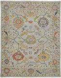 2' X 3' Gray Red and Yellow Wool Oriental Hand Knotted Area Rug With Fringe