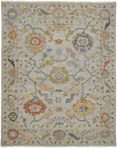 2' X 3' Gray Red and Yellow Wool Oriental Hand Knotted Area Rug With Fringe