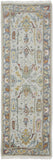 8' Gray Blue and Gold Wool Oriental Hand Knotted Runner Rug With Fringe