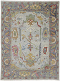 2' X 3' Gray Blue and Gold Wool Oriental Hand Knotted Area Rug With Fringe