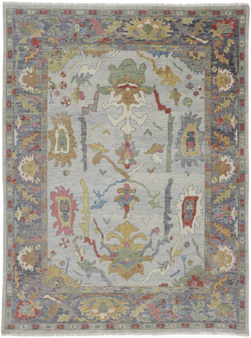 2' X 3' Gray Blue and Gold Wool Oriental Hand Knotted Area Rug With Fringe