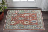 2' X 3' Gray Red and Ivory Wool Floral Hand Knotted Area Rug With Fringe