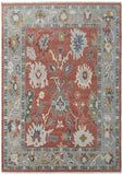 2' X 3' Gray Red and Ivory Wool Floral Hand Knotted Area Rug With Fringe