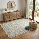 4' X 6' Ivory Gray and Brown Wool Floral Hand Knotted Area Rug With Fringe