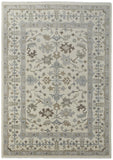 4' X 6' Ivory Gray and Brown Wool Floral Hand Knotted Area Rug With Fringe