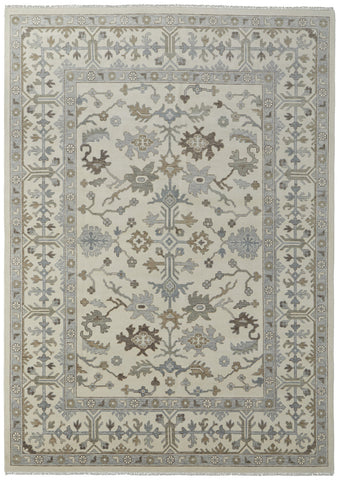 4' X 6' Ivory Gray and Brown Wool Floral Hand Knotted Area Rug With Fringe