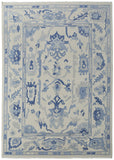 8' Blue And Ivory Geometric Washable Area Rug With UV Protection