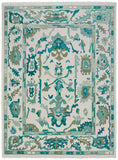 2' X 3' Green and Ivory Wool Floral Hand Knotted Area Rug With Fringe
