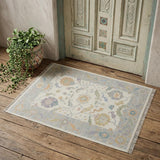 2' X 3' Gray Ivory and Orange Wool Floral Hand Knotted Area Rug With Fringe