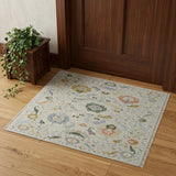 2' X 3' Gray Ivory and Gold Wool Floral Hand Knotted Area Rug With Fringe