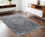 4' X 5' Gray and Silver Abstract Power Loom Worn Faded Area Rug