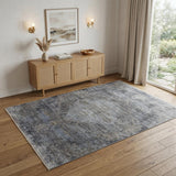 4' X 5' Gray and Silver Abstract Power Loom Worn Faded Area Rug