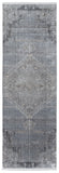 12' Gray and Silver Abstract Power Loom Worn Faded Runner Rug