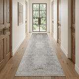 10' Gray And Ivory Oriental Distressed Runner Rug