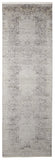 12' Gray and Ivory Oriental Power Loom Worn Faded Runner Rug