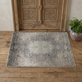 2' X 3' Tan and Gray Oriental Power Loom Worn Faded Area Rug