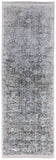 12' Gray and Silver Damask Power Loom Worn Faded Runner Rug