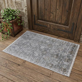 2' X 3' Gray and Silver Damask Power Loom Worn Faded Area Rug