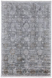 2' X 3' Gray and Silver Damask Power Loom Worn Faded Area Rug