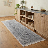 8' Gray and Silver Oriental Power Loom Worn Faded Runner Rug