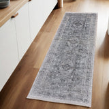 10' Gray And Silver Oriental Distressed Runner Rug