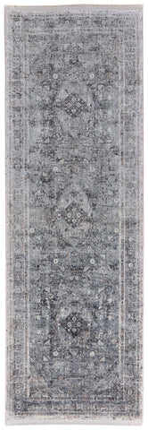 10' Gray And Silver Oriental Distressed Runner Rug