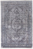 4' X 5' Gray and Silver Oriental Power Loom Worn Faded Area Rug
