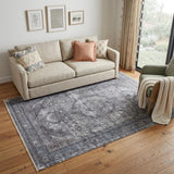 5' X 7' Gray and Silver Oriental Power Loom Worn Faded Area Rug