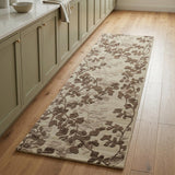8' Taupe and Brown Floral Hand Tufted Runner Rug