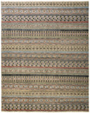 4' X 6' Tan Blue and Orange Striped Hand Knotted Area Rug