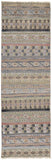 8' Tan Blue and Orange Striped Hand Knotted Runner Rug
