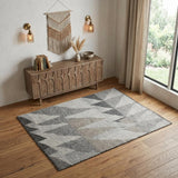 4' X 6' Gray and Ivory Wool Geometric Hand Knotted Area Rug