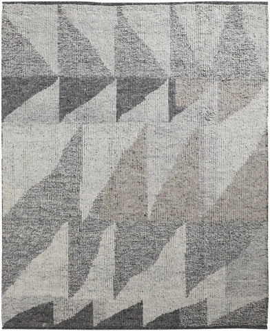 2' X 3' Gray and Ivory Wool Geometric Hand Knotted Area Rug