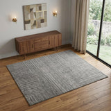 4' X 6' Gray and Ivory Wool Checkered Hand Knotted Worn Faded Area Rug