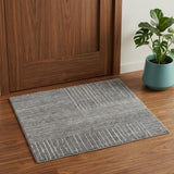 2' X 3' Gray and Ivory Wool Checkered Hand Knotted Worn Faded Area Rug