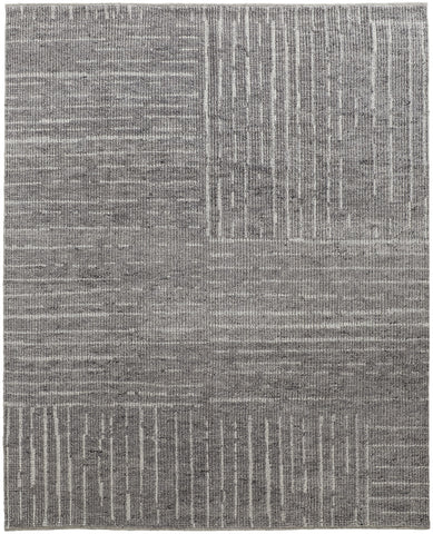 2' X 3' Gray and Ivory Wool Checkered Hand Knotted Worn Faded Area Rug