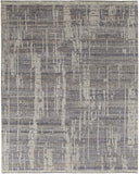 2' X 3' Gray and Ivory Wool Abstract Hand Knotted Worn Faded Area Rug