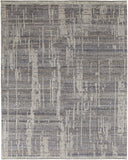 2' X 3' Gray and Ivory Wool Abstract Hand Knotted Worn Faded Area Rug