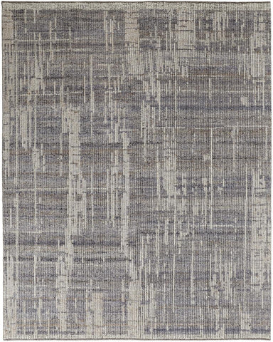 2' X 3' Gray and Ivory Wool Abstract Hand Knotted Worn Faded Area Rug