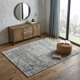 4' X 6' Gray and Silver Wool Abstract Hand Knotted Worn Faded Area Rug