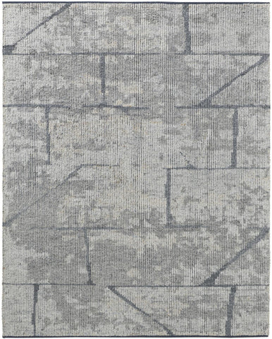 2' X 3' Gray and Silver Wool Abstract Hand Knotted Worn Faded Area Rug