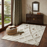 4' X 6' Ivory Taupe and Brown Wool Geometric Hand Tufted Area Rug