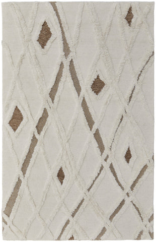 2' X 3' Ivory Taupe and Brown Wool Geometric Hand Tufted Area Rug