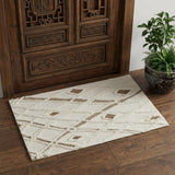 2' X 3' Ivory Taupe and Brown Wool Geometric Hand Tufted Area Rug