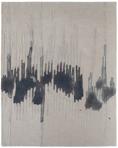 4' X 6' Gray Ivory and Blue Abstract Hand Tufted Area Rug