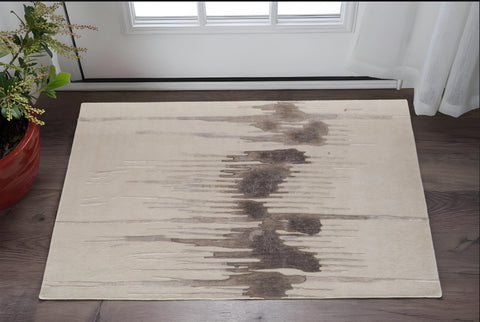 2' X 3' Ivory Taupe and Brown Abstract Hand Tufted Area Rug