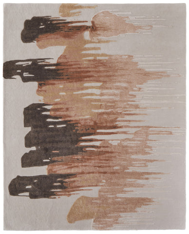 2' X 3' Tan Brown and Orange Abstract Hand Tufted Area Rug